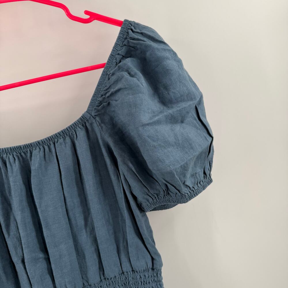 Cloth & Stone Dress Size Small NEW Anthropologie 100% Linen Mini Blue Smock NWOT - Picture 10 of 16